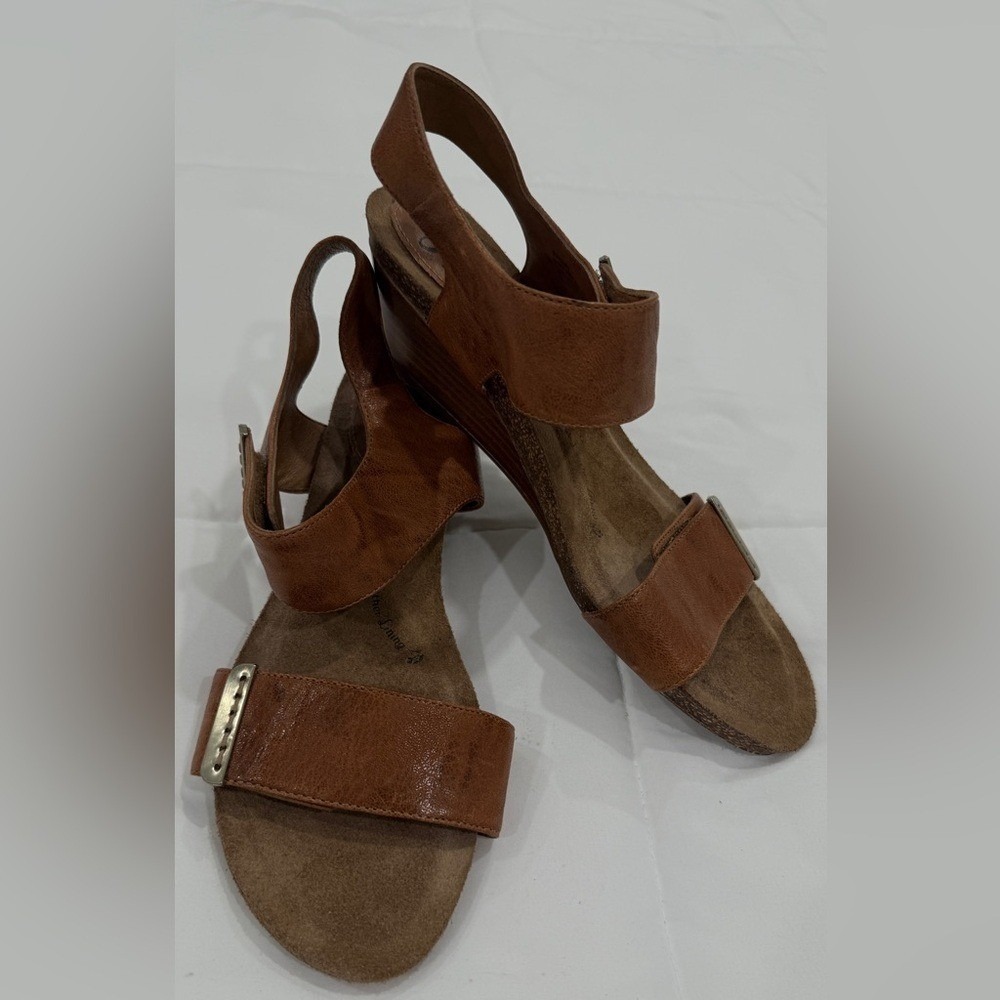 Sofft Brown Leather Wedge Sandals Womens 11M SF0002000 Slingback Boho Adjustable